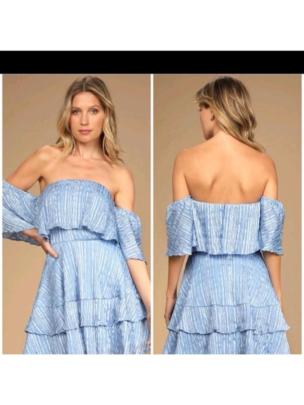Lulus Womens Cold Shoulder Dress Size Large Blue Striped Stretch Layered NWT
